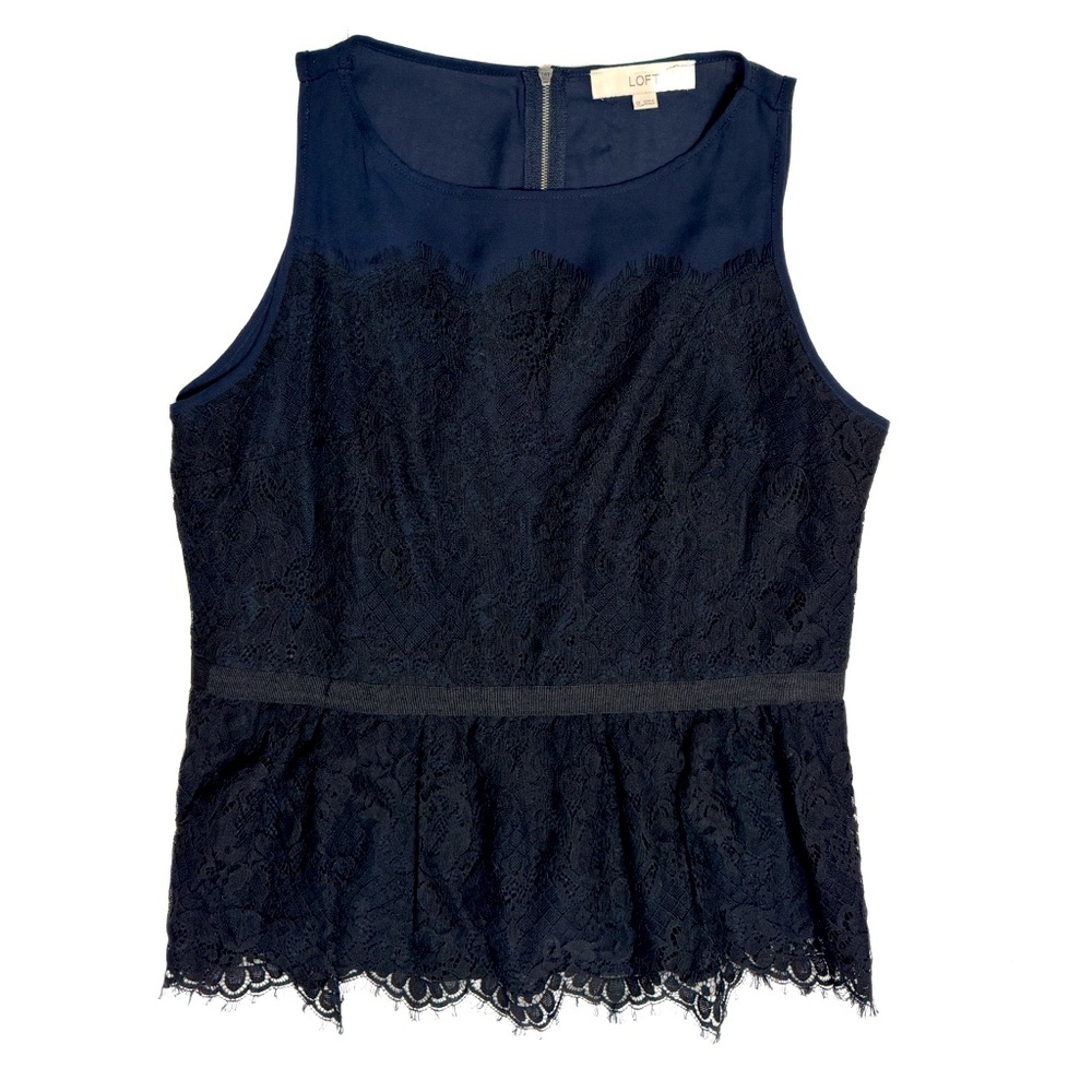 LOFT Navy Lace Sleeveless Top